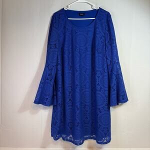 Tacera Royal Blue Lace Overlay Bell Sleeve Dress Size 2XL 0100